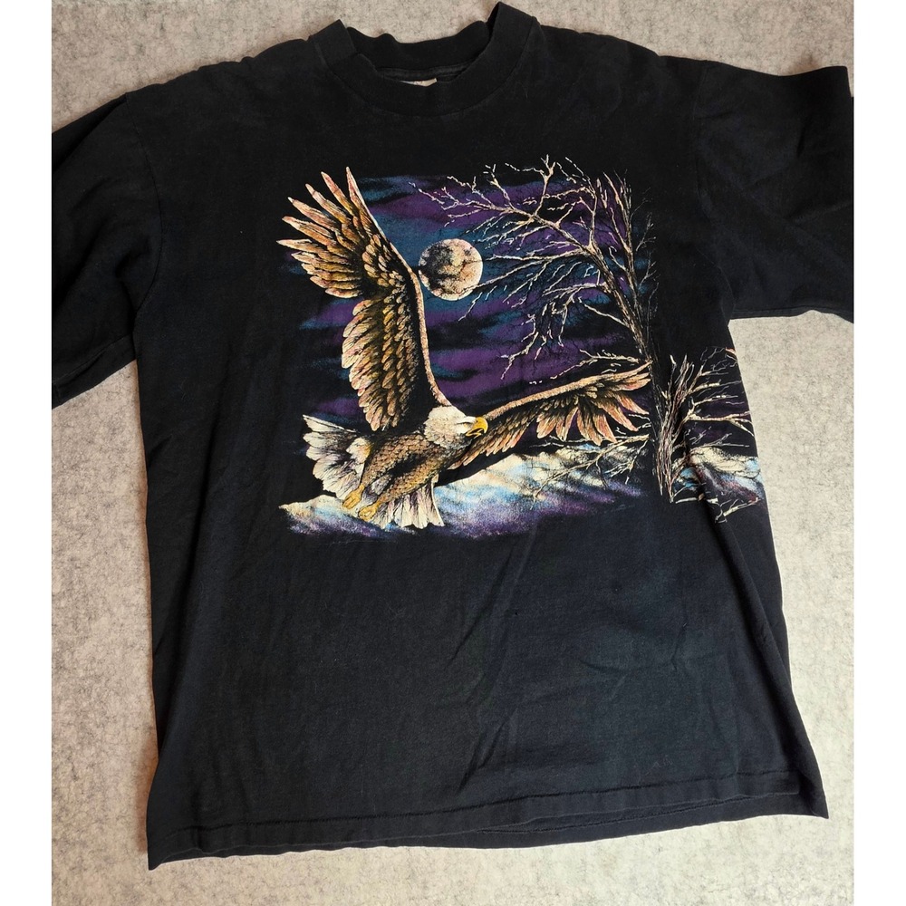 Vintage 90s Hazelwoods Premium Eagle T Shirt XL Single Stitch Made In USA Black